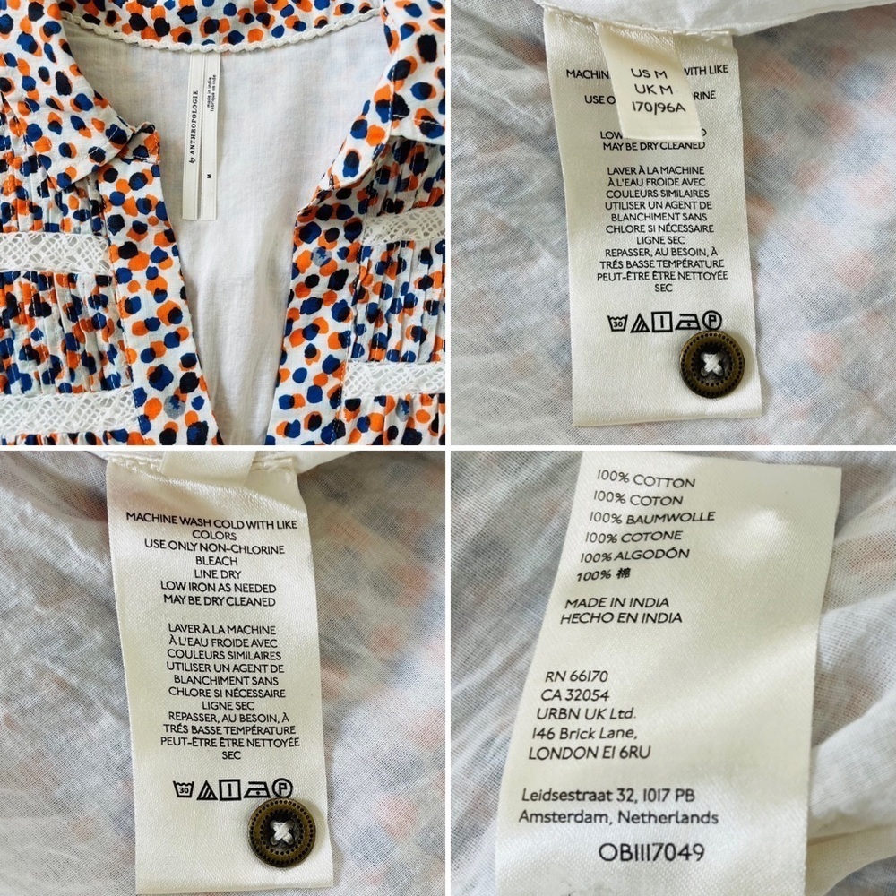 Anthropologie Georgina Tiered Shirtdress In Orange Blue Funky Dot M - Picture 14 of 14